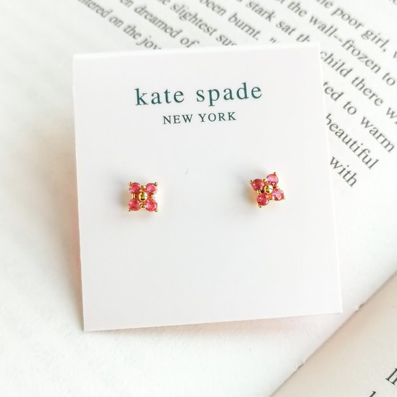 NEW KATE SPADE Myosotis Cross Flower Gold Stud Earrings (Pink) AUTHENTIC